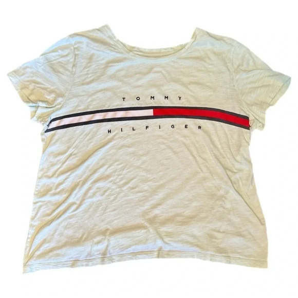 Tommy Hilfiger Womens T-Shirt Size XL Mint Embroidered Logo Flag Relaxed Fit EUC - Picture 1 of 8